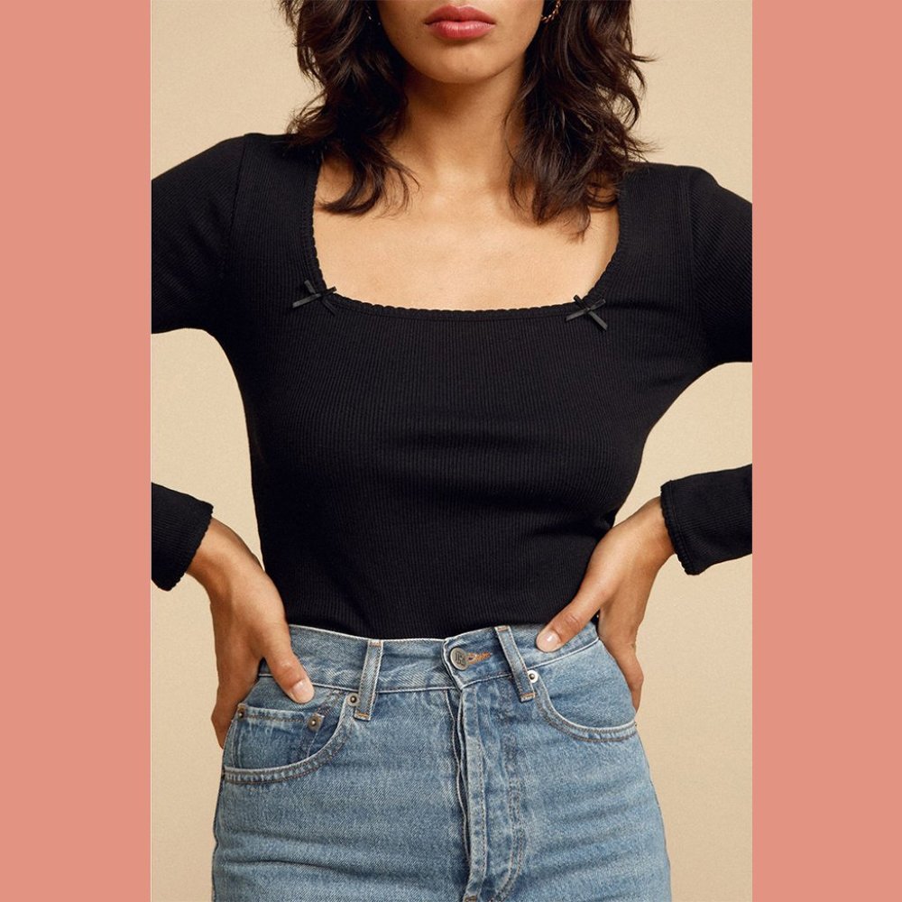 Rouje Emeline Long Sleeve T-Shirt Black 42 Ribbed Bows